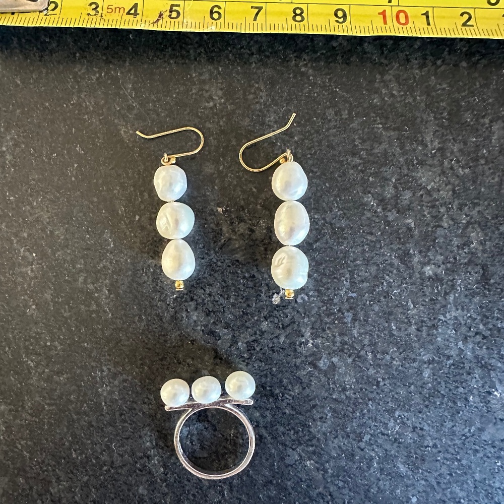 Triple Peal Ring and Dangle Earring Set